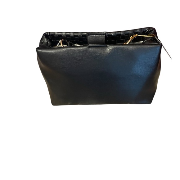 Bebe Black Woven Shoulder Bag 11 X 12” new gold tone strap - Picture 4 of 5